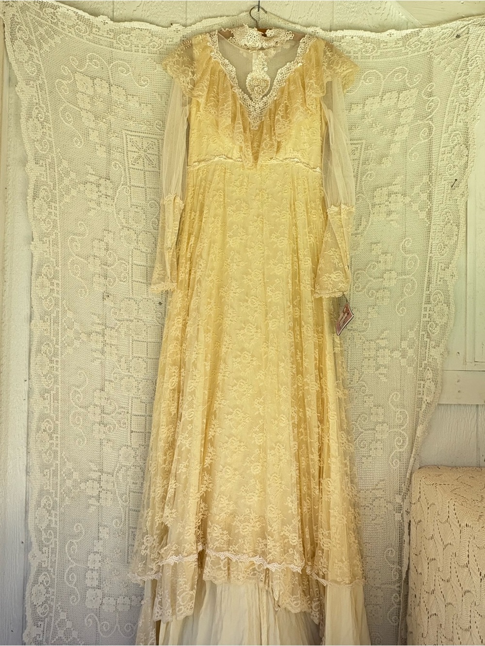 Vintage 70s Wedding Gown Union Made USA Flaws